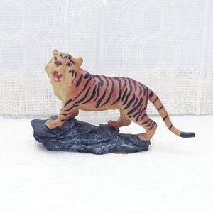 Bengal Tiger Figurine Standing on Rock, Resin Tiger Toy Collectible, Jungle Toy